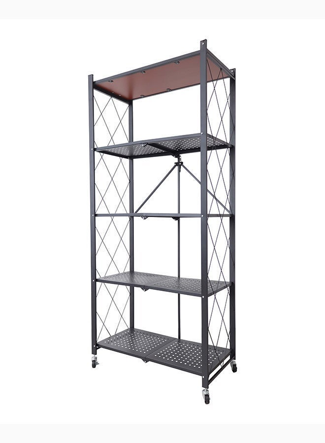 Noon East Kitchen Storage Rack and Heavy Duty Metal Shelving Unit on Rolling Cart for Kitchen, Garage, Basement, 5-Tier Thick Foldable Storage Shelves with Wheels, Large Capacity, Black- 71x34.5x151.2cm - Image 5